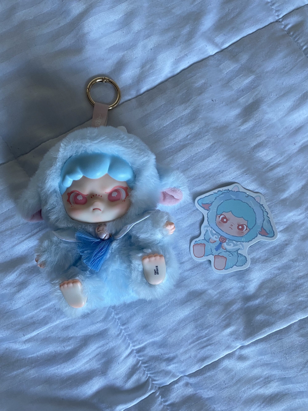 Jellycat Blue Plush Lamb Keychain with Sticker